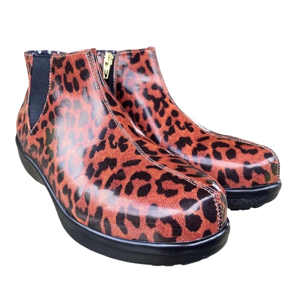 Alegria Boots Ankle Climatease Leopard Print Brown and Black Rainboot Size 37 - Picture 3 of 12